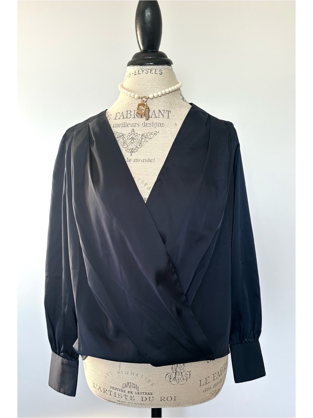 NWT Banana Republic Navy Satin Wrap Blouse